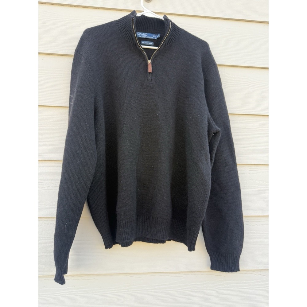 Polo Ralph Lauren Men's 100% Lambs Wool 1/4 Zip Sweater Black Size XL See‎ Pic